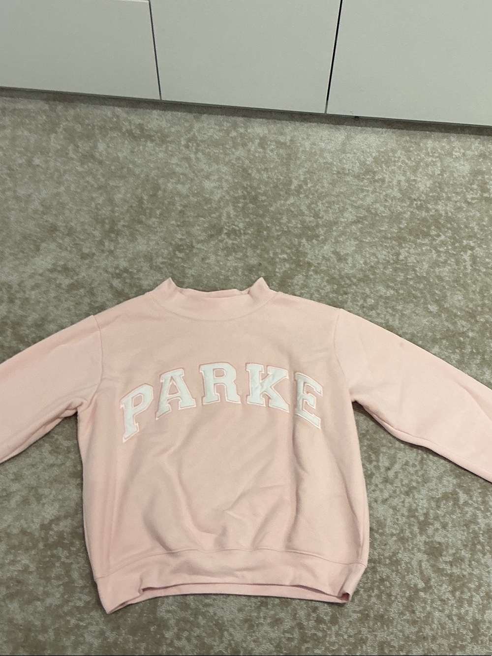 Parker Soft Pink Mock Neck Sweater with White Lettering